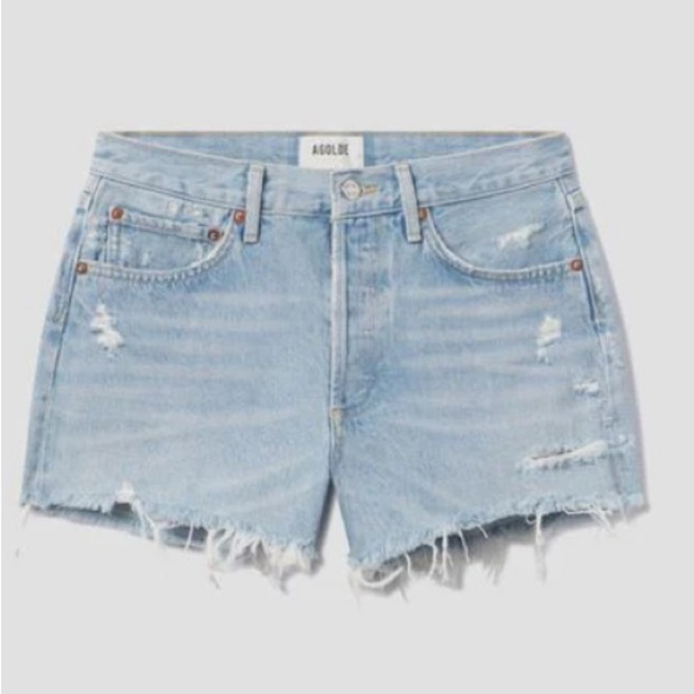 Agolde Blue Distressed Jean Shorts Vintage Style